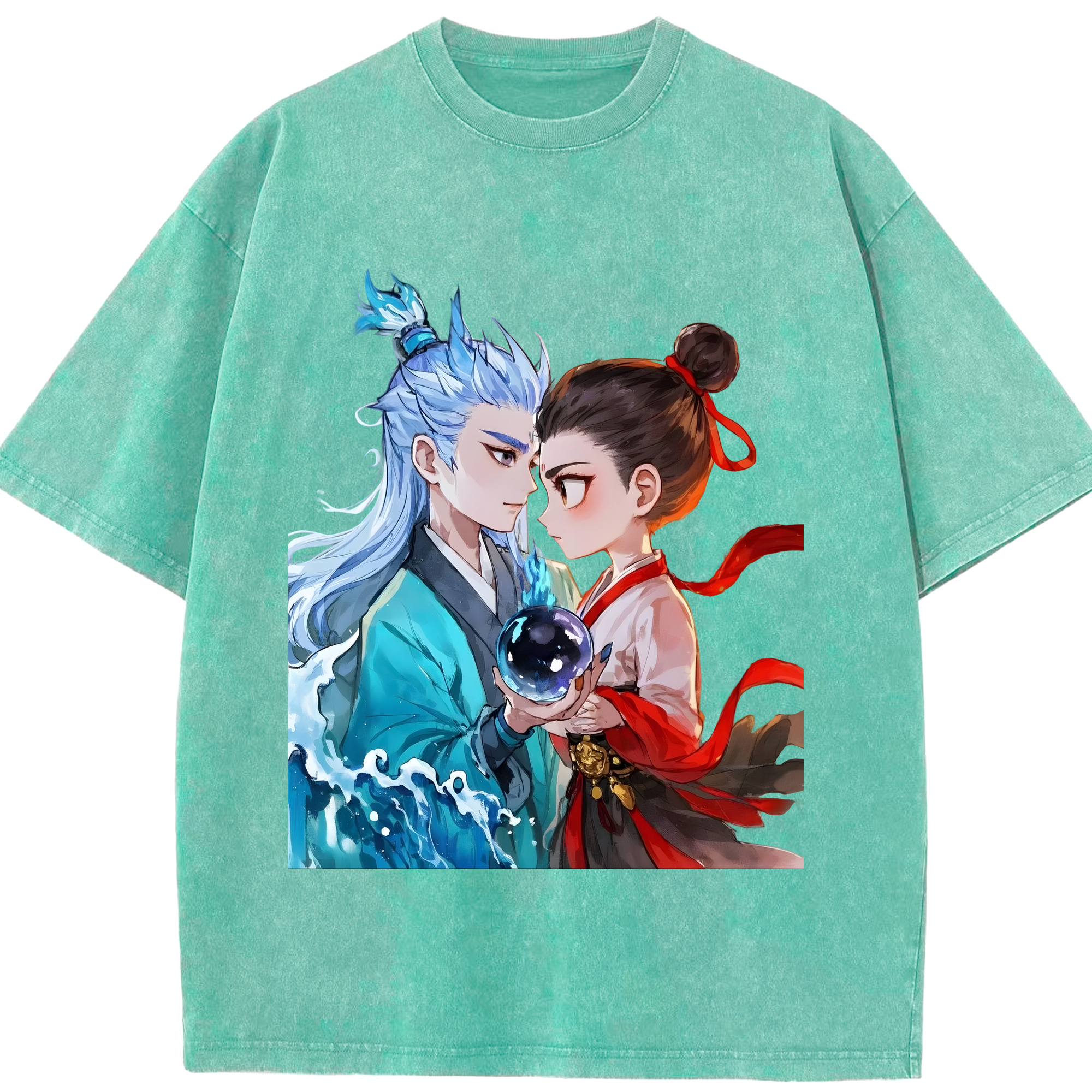 （画像用） Ne Zha 2 ナタ 魔童の大暴れ 綿100% ヴィンテージ風 半袖Tシャツ（フロントプリント）